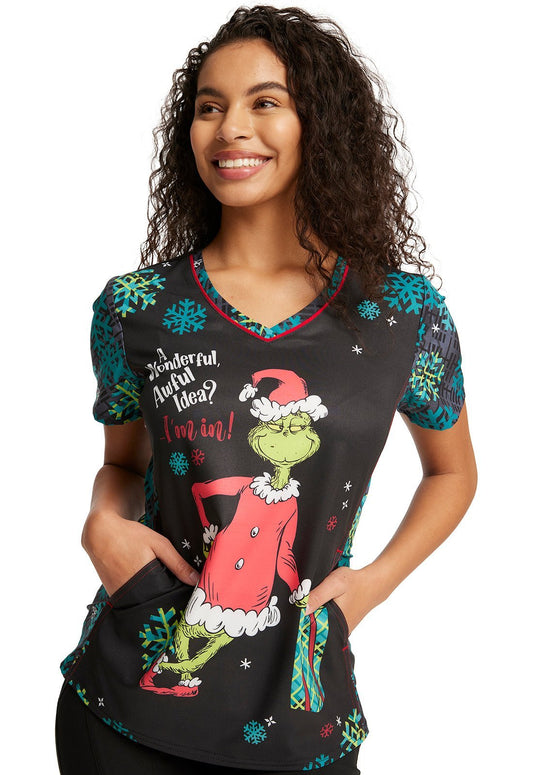 The Grinch Tooniforms Licensed Dr. Seuss V Neck Scrub Top TF743 SEIM - Scrubs Select