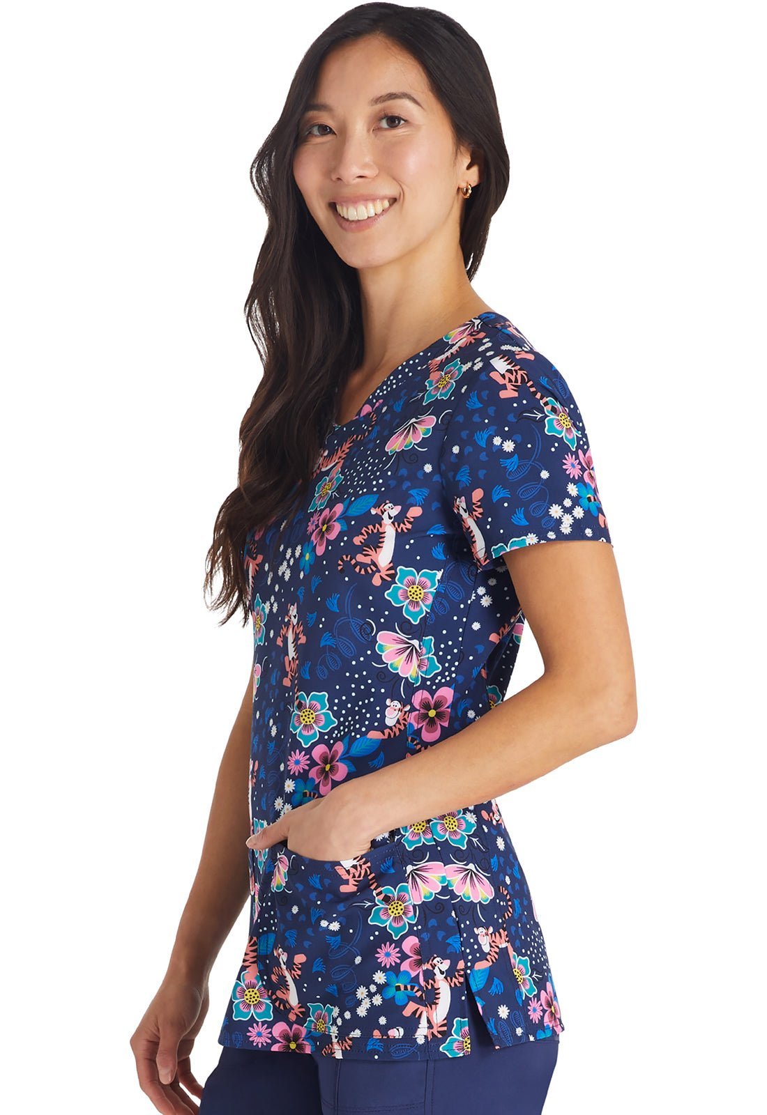 Tigger Cherokee Tooniforms Disney Winnie The Pooh V Neck Scrub Top TF772 PHNC - Scrubs Select
