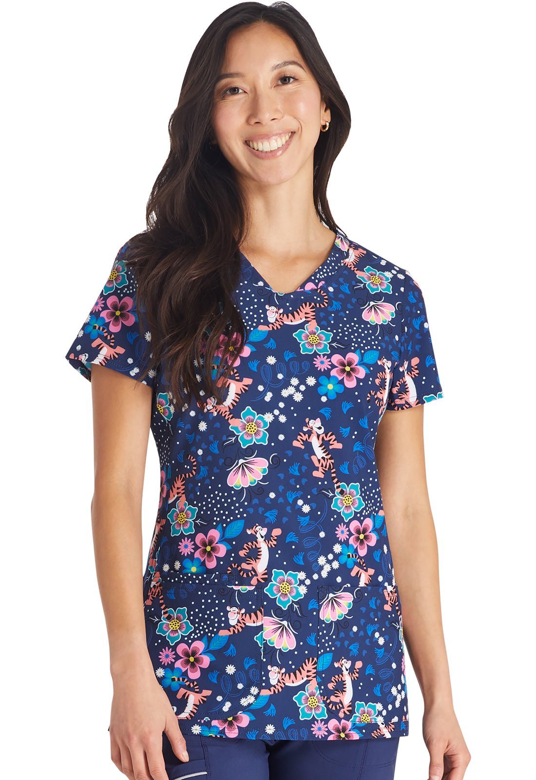 Tigger Cherokee Tooniforms Disney Winnie The Pooh V Neck Scrub Top TF772 PHNC - Scrubs Select