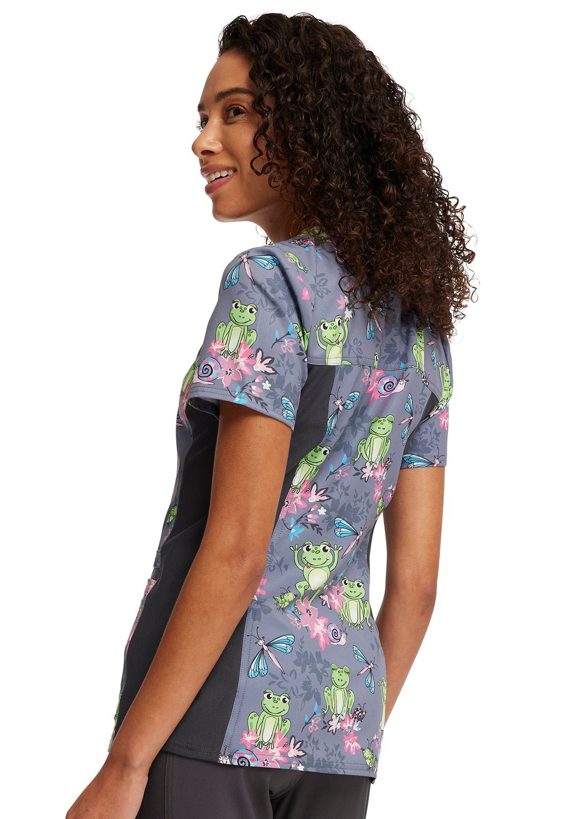 Toad - ally Floral Friends Cherokee Toad iflex Print V Neck Knit Panel Scrub Top CK636 TDFR - Scrubs Select