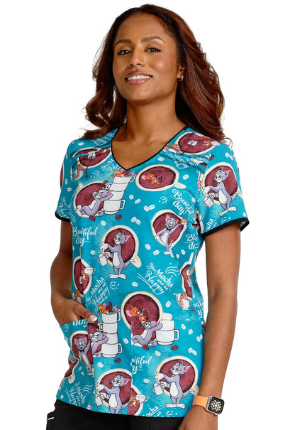 Tom and Jerry Cherokee Tooniforms Hanna Barbera V Neck Scrub Top TF686 TJHM - Scrubs Select