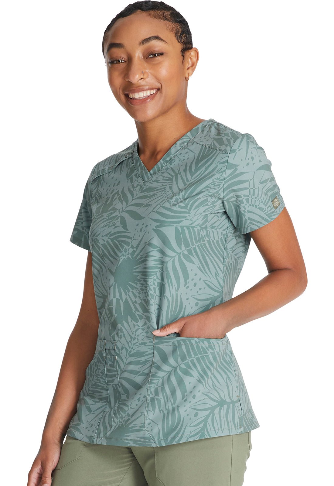 Tonal Palms Dickies EDS Print V Neck Scrub Top DK617 TNPA - Scrubs Select