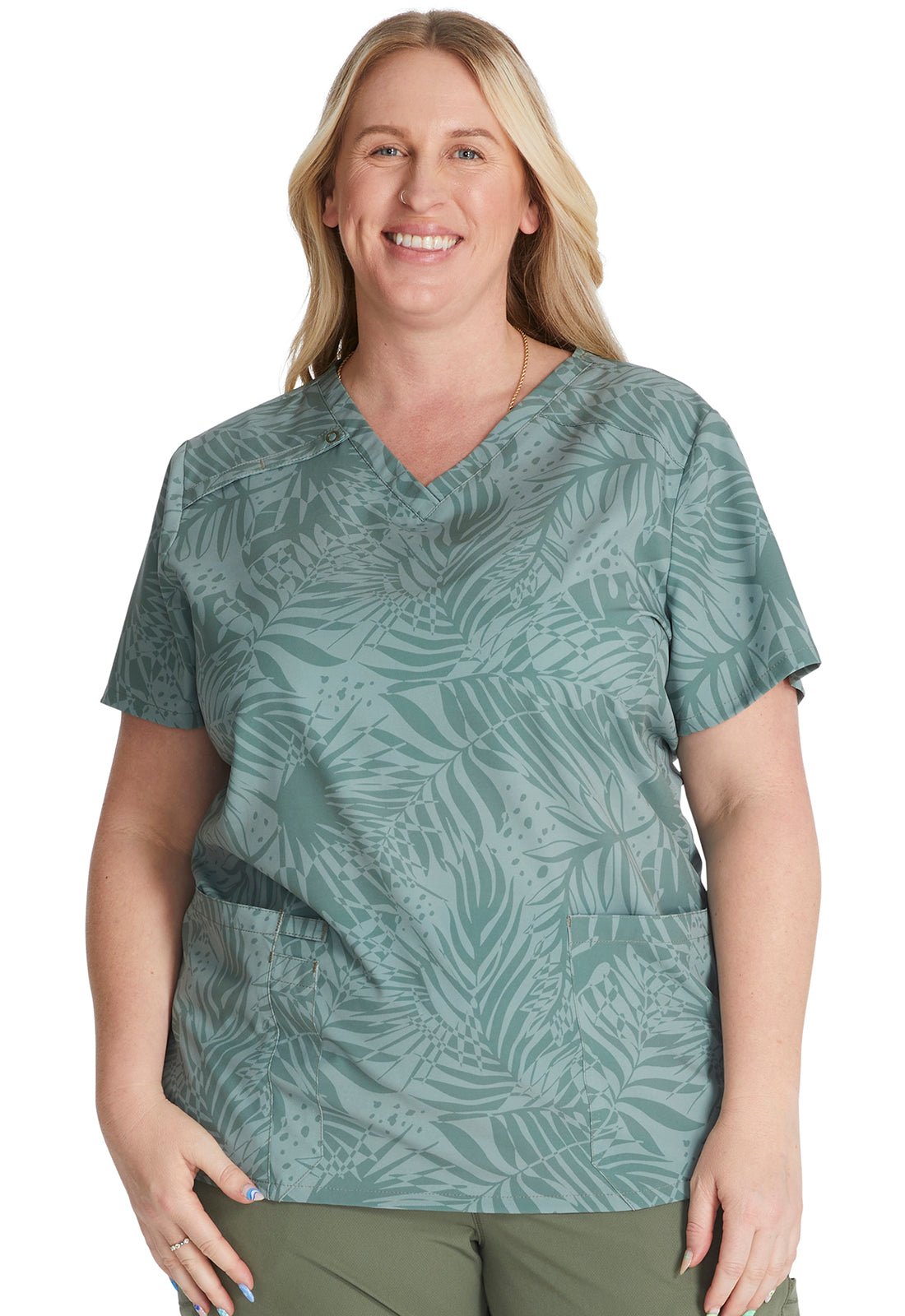 Tonal Palms Dickies EDS Print V Neck Scrub Top DK617 TNPA - Scrubs Select
