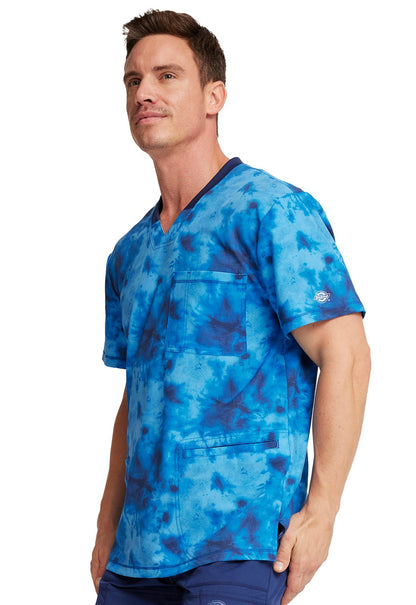 Tonal Tie Dye Navy Dickies Men's V Neck Scrub Top DK607 TTDN - Scrubs Select