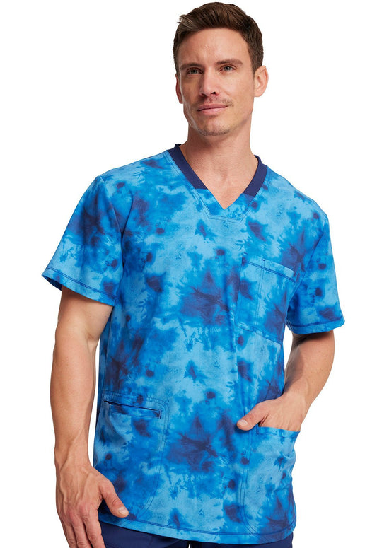Tonal Tie Dye Navy Dickies Men's V Neck Scrub Top DK607 TTDN - Scrubs Select