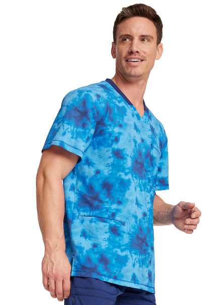 Tonal Tie Dye Navy Dickies Men's V Neck Scrub Top DK607 TTDN - Scrubs Select