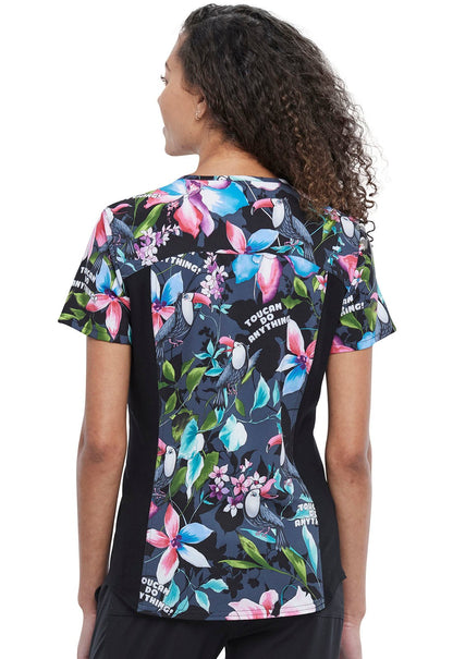 Toucan Cherokee iFlex Print V Neck Knit Panel Scrub Top CK732 TUCN - Scrubs Select