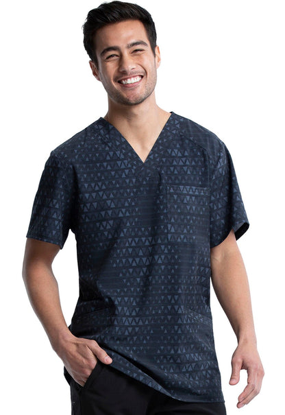 Triangle Print Men's V Neck Scrub Top CK920 TRII - Scrubs Select