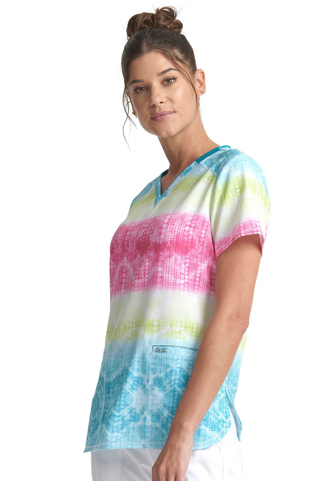 Trippy Stripes Cherokee Infinity Print V Neck Scrub Top CK734 TYST - Scrubs Select