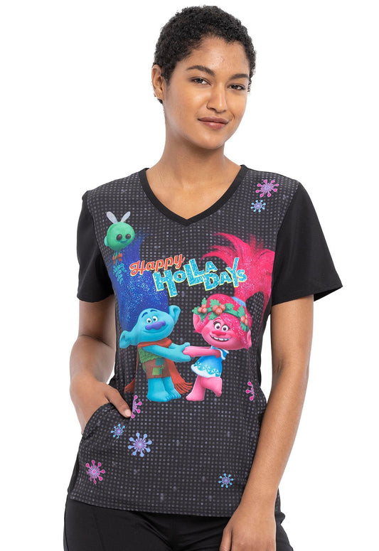 Trolls Tooniforms Licensed Dreamworks Holiday V Neck Scrub Top TF627 TOPH - Scrubs Select