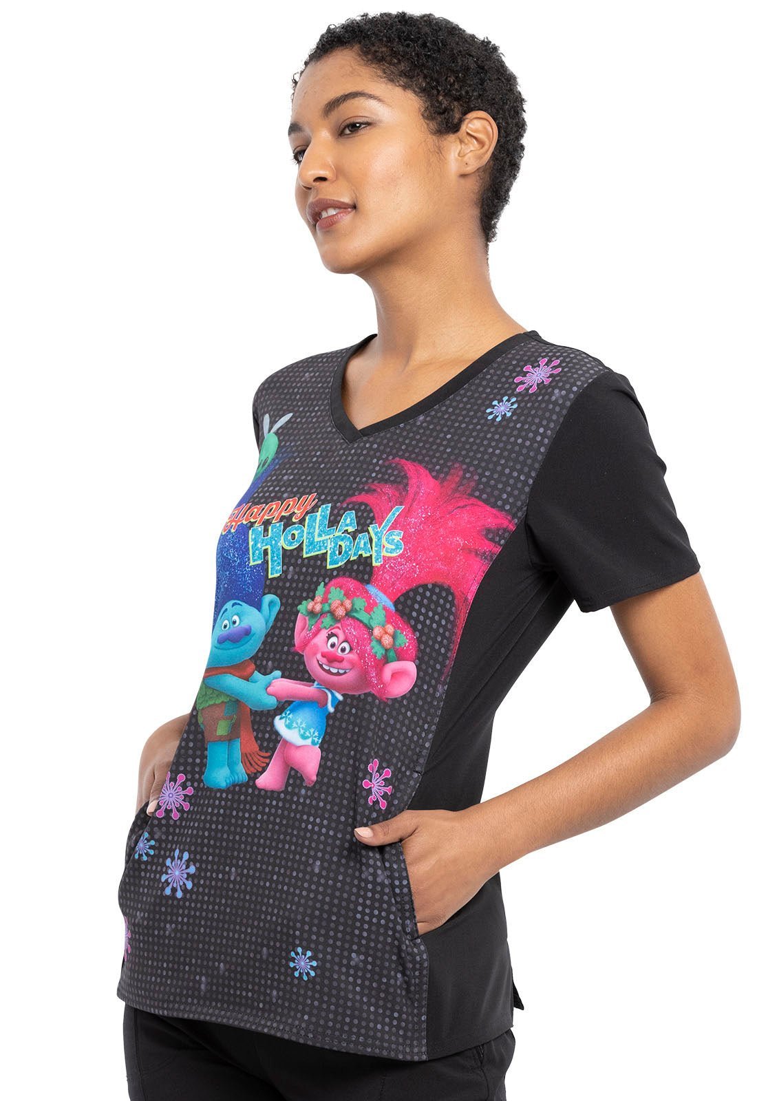 Trolls Tooniforms Licensed Dreamworks Holiday V Neck Scrub Top TF627 TOPH - Scrubs Select