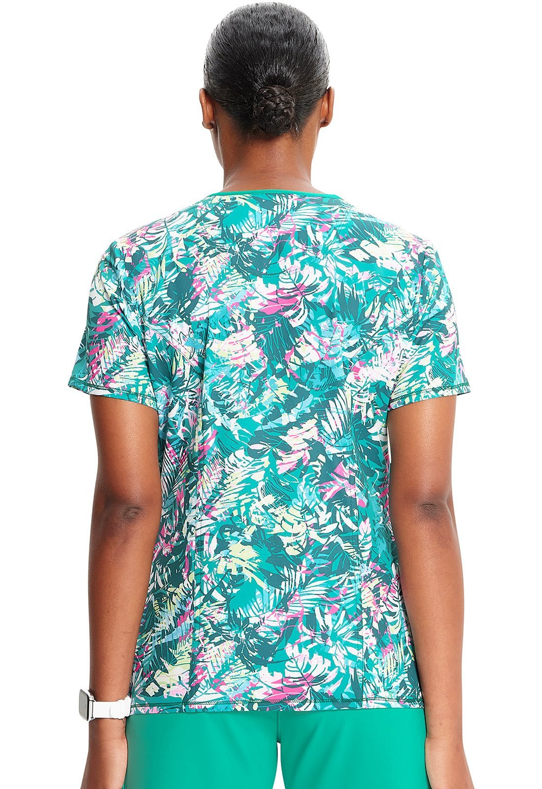 Tropic Texture Cherokee Floral Print Round Neck Scrub Top CK609 TCTU - Scrubs Select