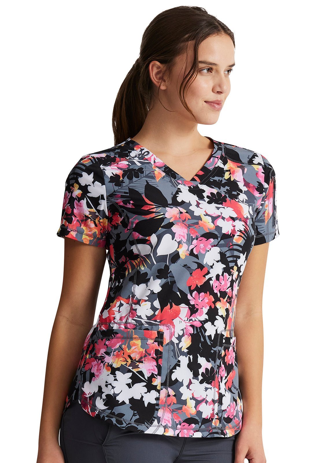 Tropical Escape Dickies Dynamix Floral Print V Neck Scrub Top DK731 TREP - Scrubs Select