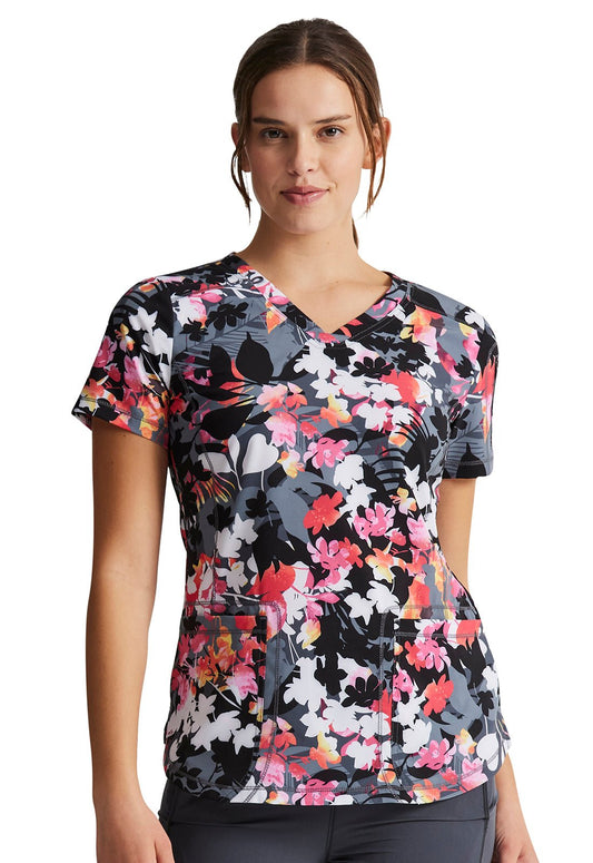 Tropical Escape Dickies Dynamix Floral Print V Neck Scrub Top DK731 TREP - Scrubs Select