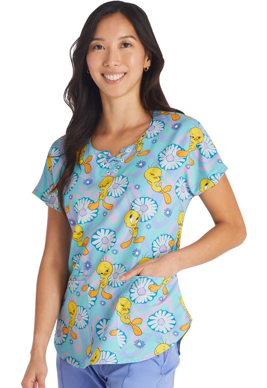 Tweety Cherokee Tooniforms Looney Tunes Round Neck Scrub Top TF787 LTVY - Scrubs Select
