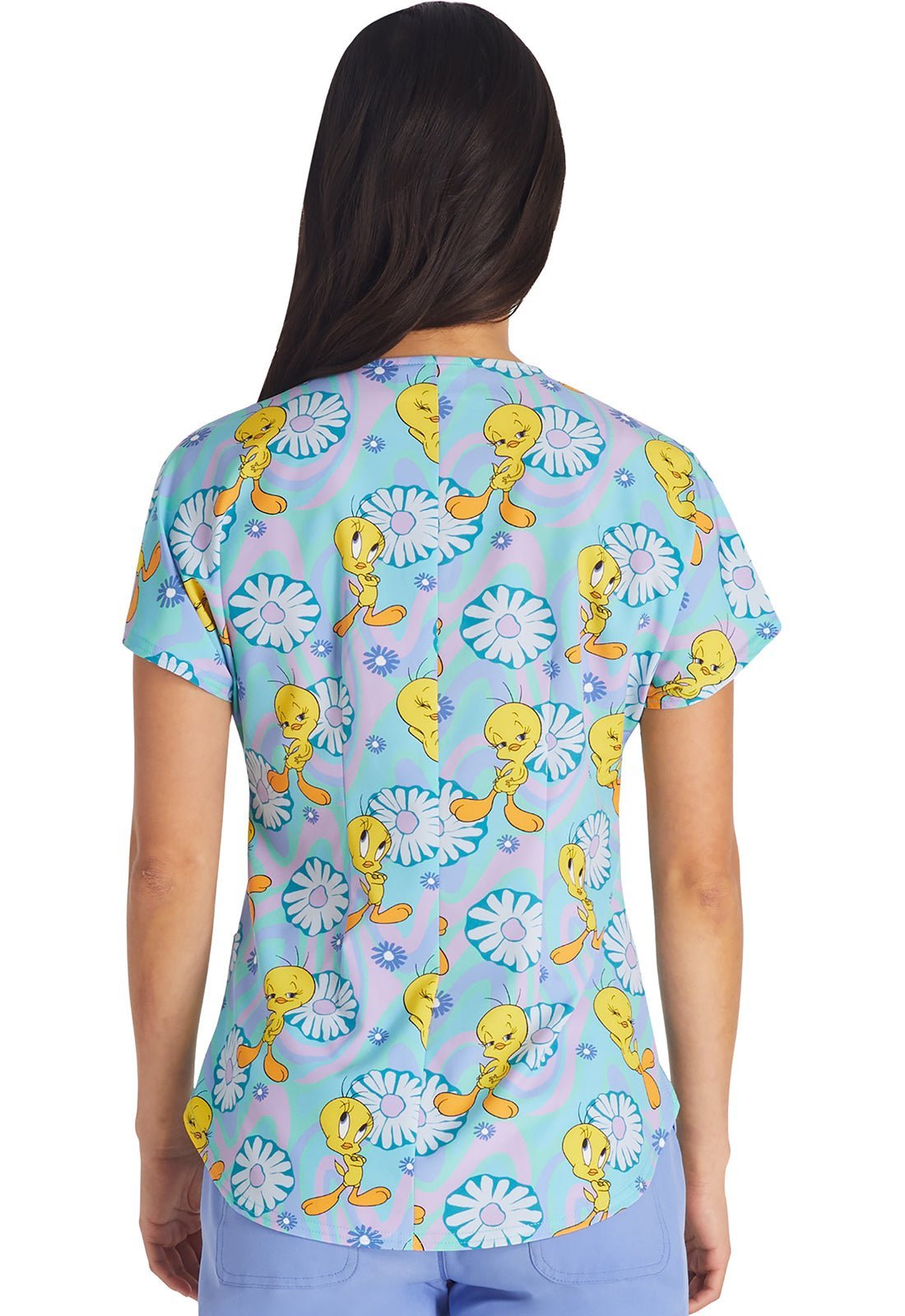 Tweety Cherokee Tooniforms Looney Tunes Round Neck Scrub Top TF787 LTVY - Scrubs Select
