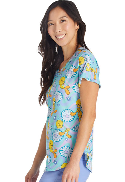 Tweety Cherokee Tooniforms Looney Tunes Round Neck Scrub Top TF787 LTVY - Scrubs Select
