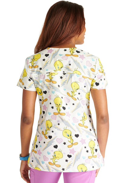 Tweety Cherokee Tooniforms Looney Tunes V Neck Scrub Top TF776 LTET - Scrubs Select