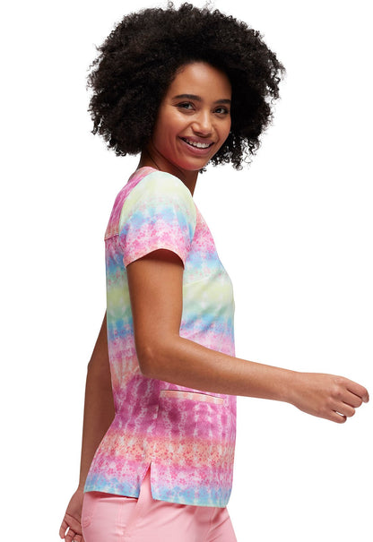 Tye Dye Vibes HeartSoul Print V Neck Scrub Top HS638 TDVB - Scrubs Select