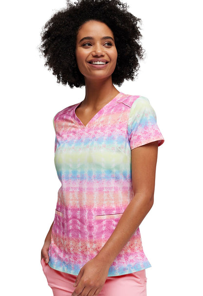 Tye Dye Vibes HeartSoul Print V Neck Scrub Top HS638 TDVB - Scrubs Select