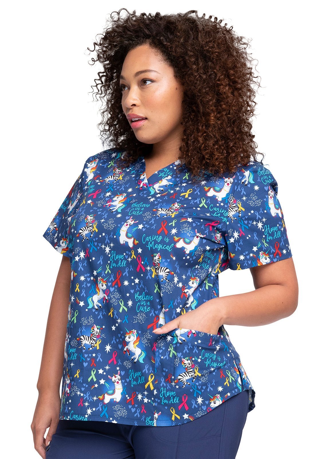 Unicorn Cherokee All Awareness Print V Neck Scrub Top CK652 MLCR - Scrubs Select