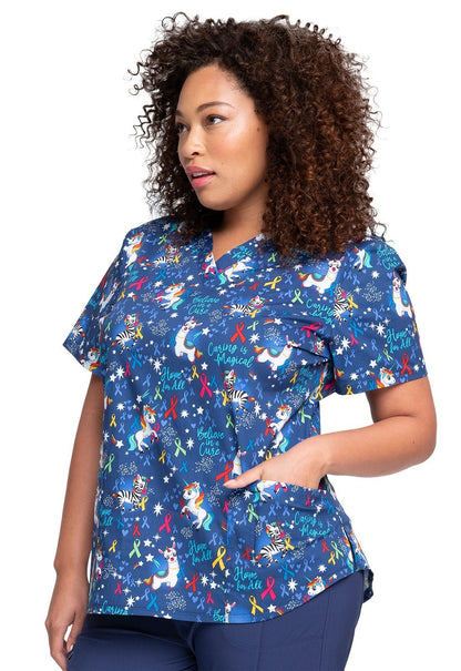 Unicorn Cherokee All Awareness Print V Neck Scrub Top CK652 MLCR - Scrubs Select