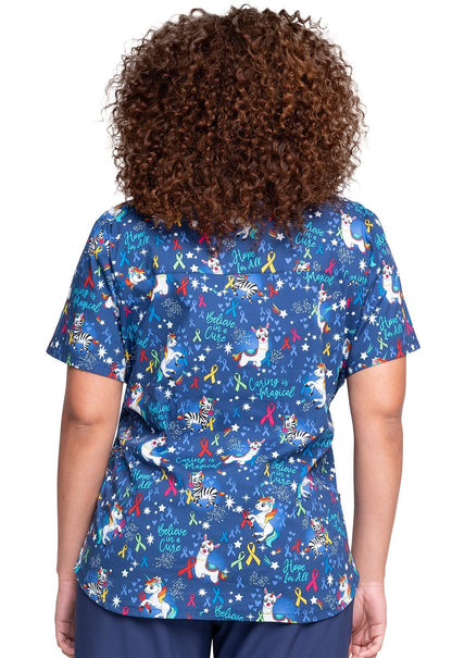 Unicorn Cherokee All Awareness Print V Neck Scrub Top CK652 MLCR - Scrubs Select