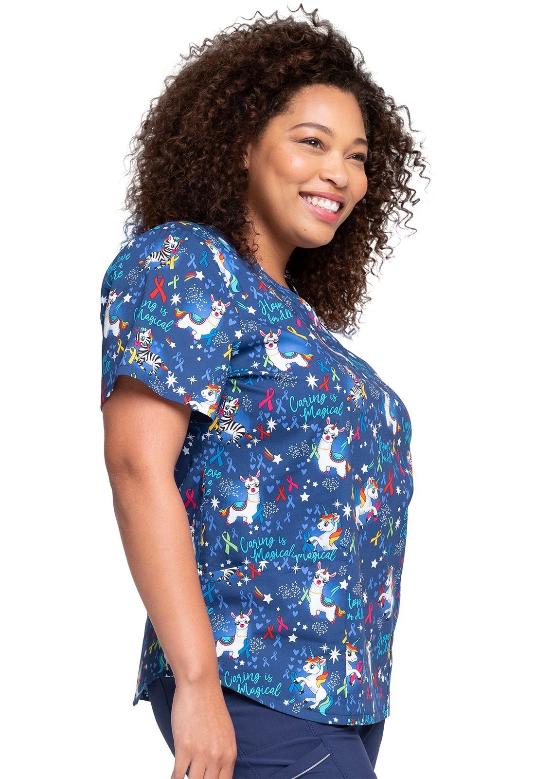 Unicorn Cherokee All Awareness Print V Neck Scrub Top CK652 MLCR - Scrubs Select