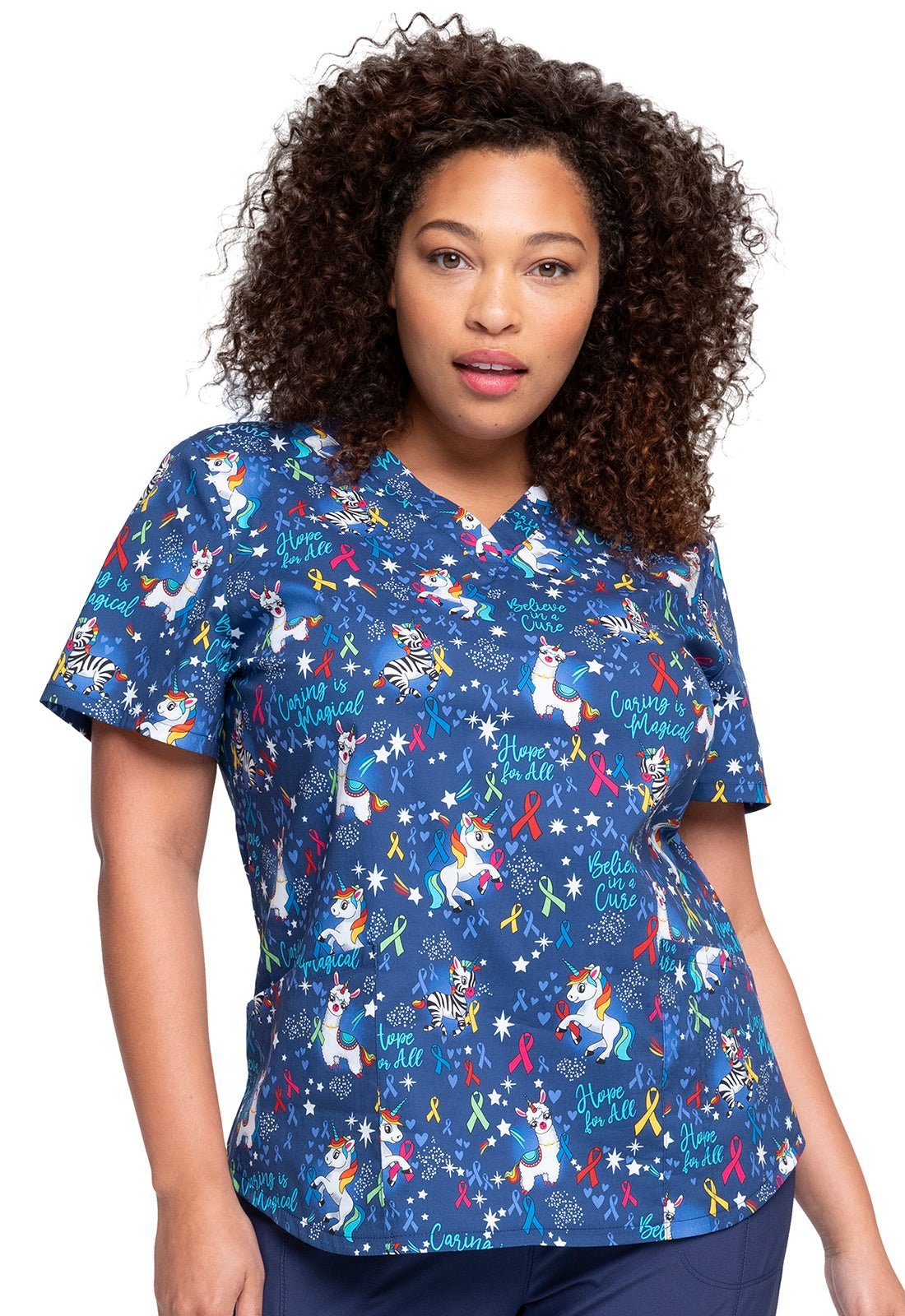 Unicorn Cherokee All Awareness Print V Neck Scrub Top CK652 MLCR - Scrubs Select