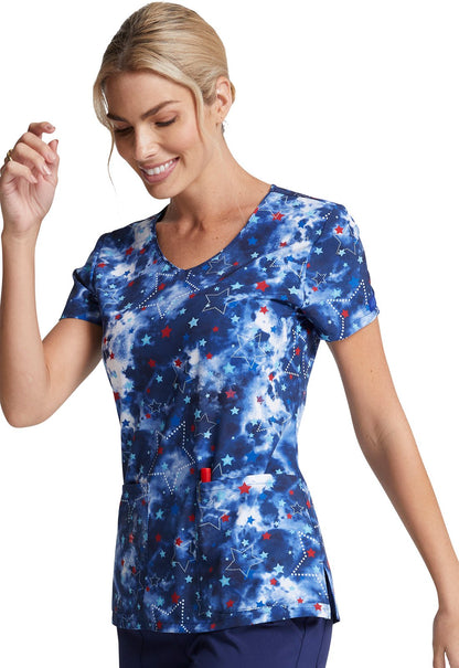 USA Stars Dickies EDS Print V Neck Scrub Top DK852 AMSR - Scrubs Select