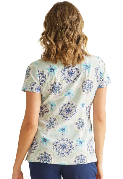 Water Color Medallion Healing Hands Print Scrub Zip Front Top 2271 WCMD - Scrubs Select