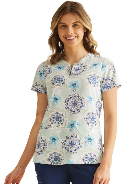 Water Color Medallion Healing Hands Print Scrub Zip Front Top 2271 WCMD - Scrubs Select