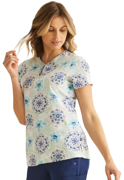 Water Color Medallion Healing Hands Print Scrub Zip Front Top 2271 WCMD - Scrubs Select