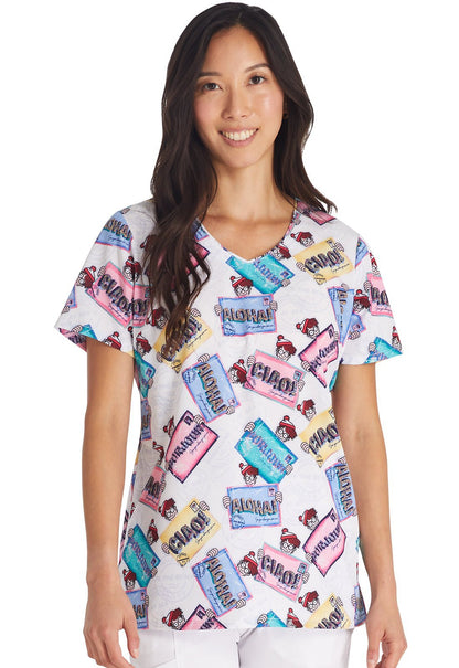 Where's Waldo Tooniforms Licensed V Neck Scrub Top TF626 LDRH - Scrubs Select