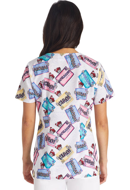 Where's Waldo Tooniforms Licensed V Neck Scrub Top TF626 LDRH - Scrubs Select
