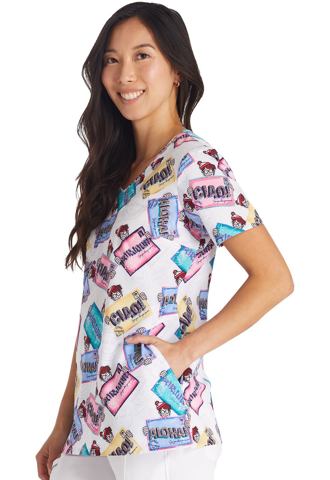 Where's Waldo Tooniforms Licensed V Neck Scrub Top TF626 LDRH - Scrubs Select