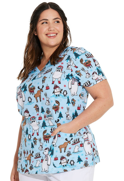 Wild About Winter Dickies Animal Print V Neck Scrub Top DK616 WAWT - Scrubs Select