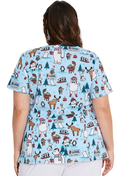 Wild About Winter Dickies Animal Print V Neck Scrub Top DK616 WAWT - Scrubs Select