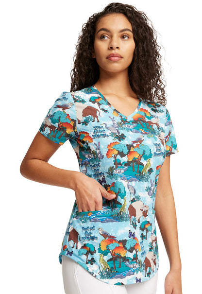 Wildlife Animal Cherokee Print V Neck Scrub Top CK637 WLSC - Scrubs Select