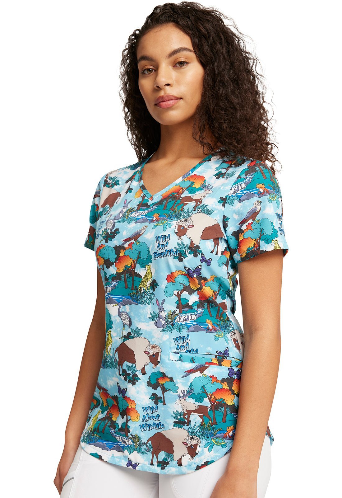 Wildlife Animal Cherokee Print V Neck Scrub Top CK637 WLSC - Scrubs Select