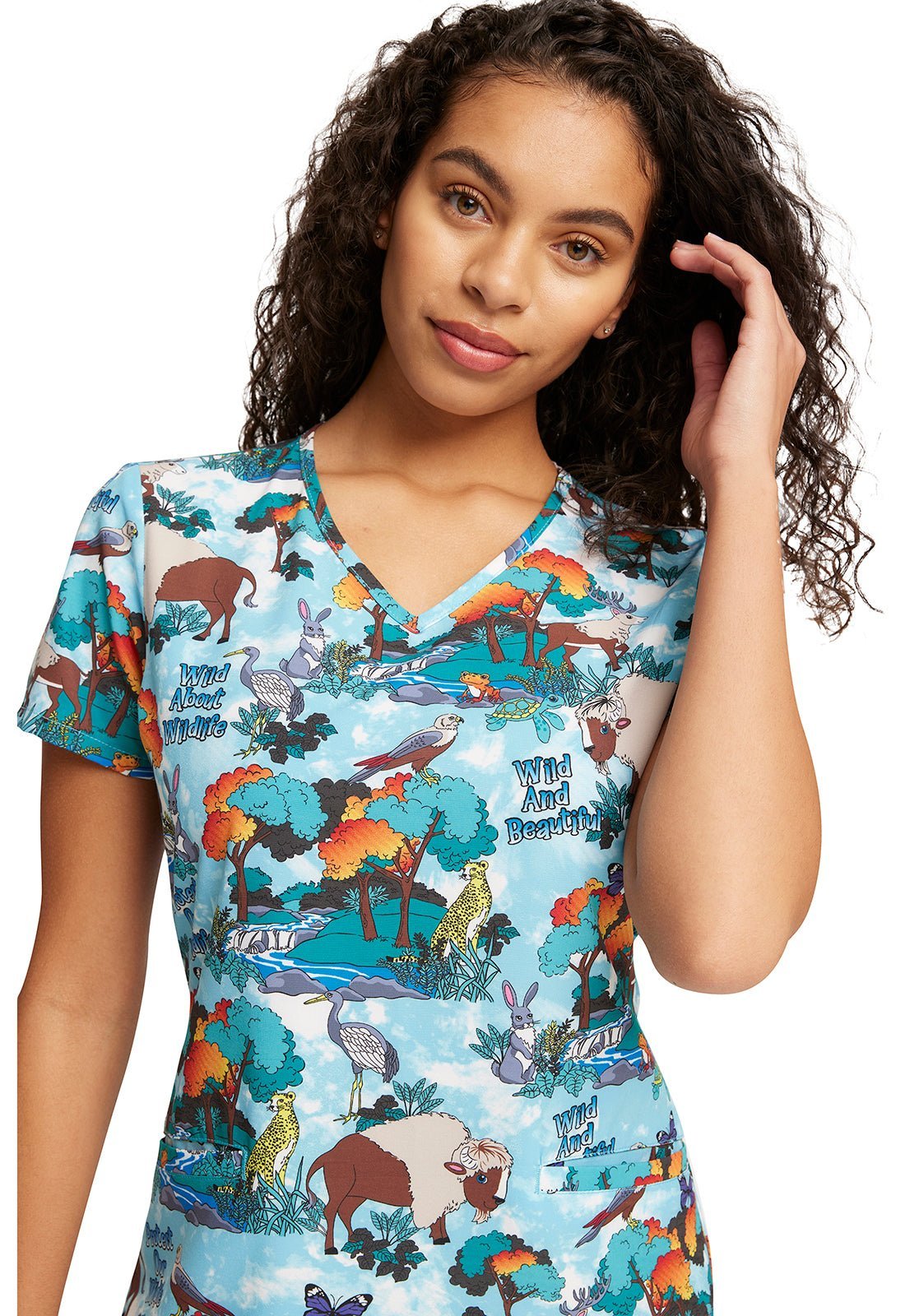 Wildlife Animal Cherokee Print V Neck Scrub Top CK637 WLSC - Scrubs Select