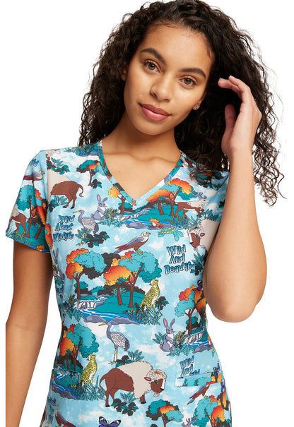 Wildlife Animal Cherokee Print V Neck Scrub Top CK637 WLSC - Scrubs Select
