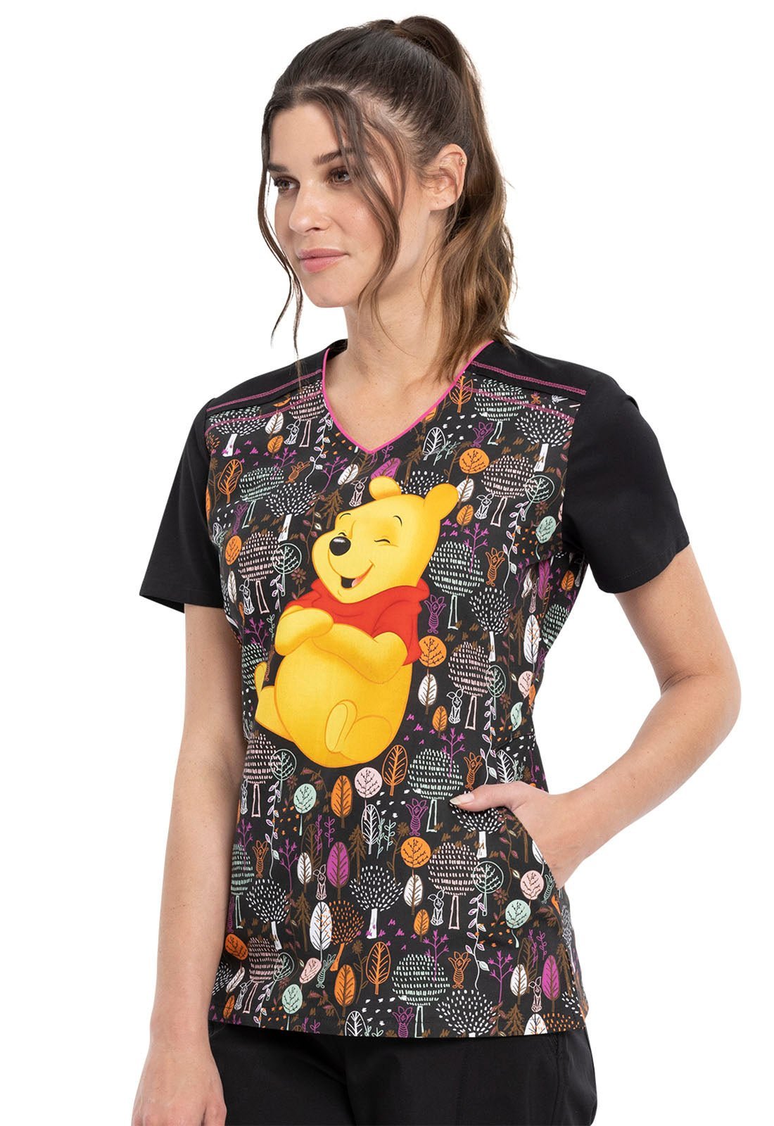 Winnie The Pooh Tooniforms Licensed Disney V - Neck Scrub Top TF639 PHSR - Scrubs Select