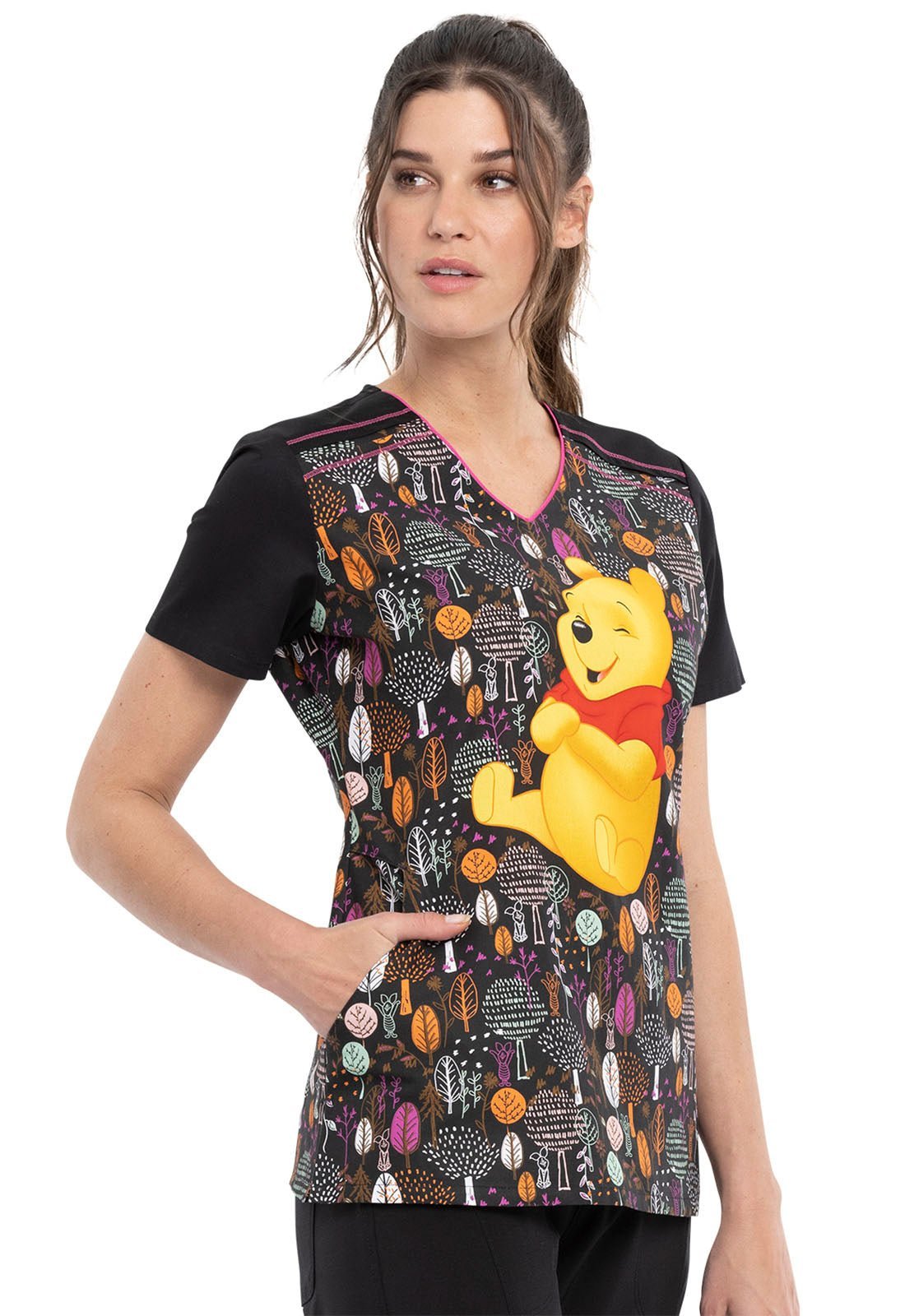 Winnie The Pooh Tooniforms Licensed Disney V - Neck Scrub Top TF639 PHSR - Scrubs Select