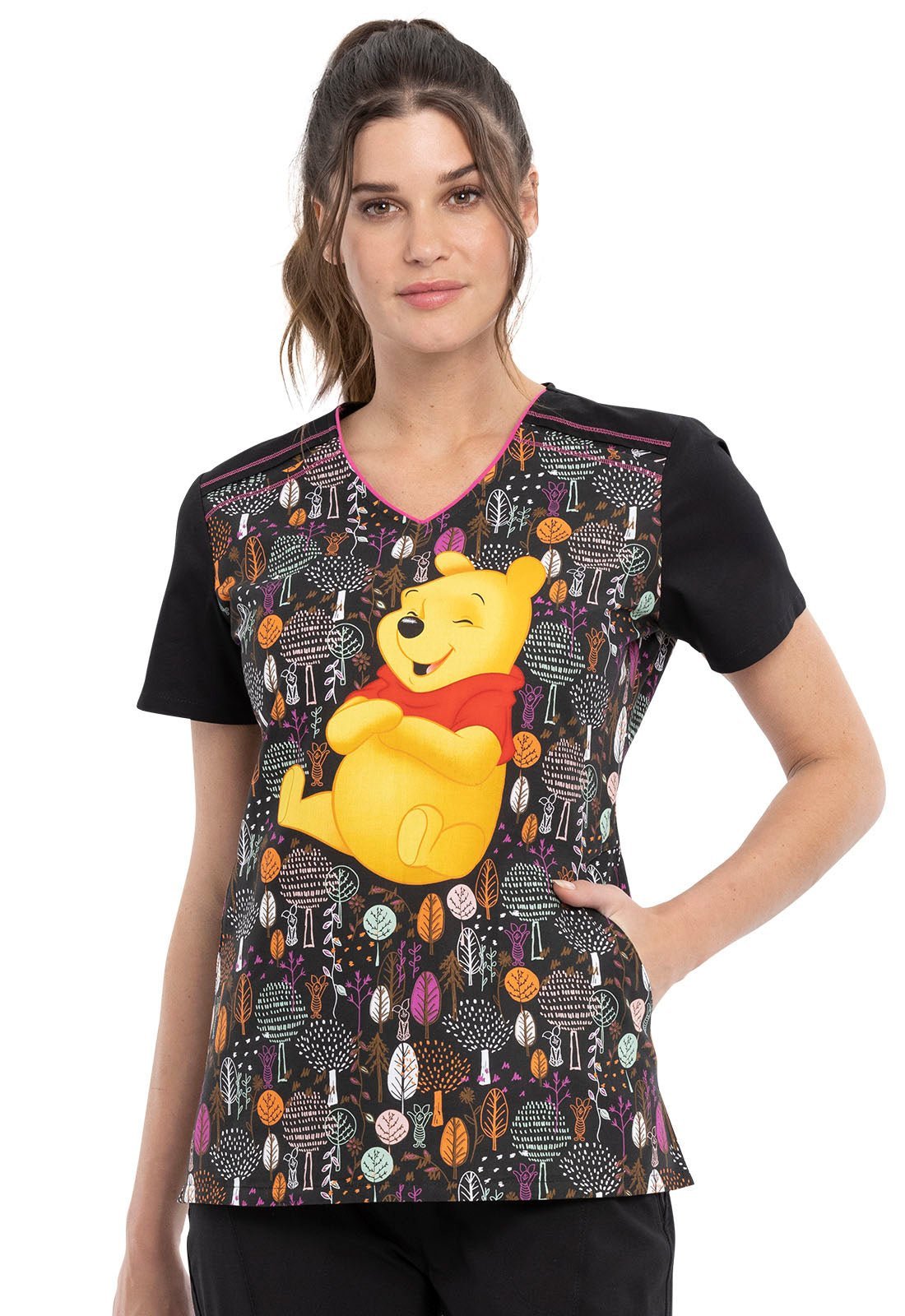 Winnie The Pooh Tooniforms Licensed Disney V - Neck Scrub Top TF639 PHSR - Scrubs Select