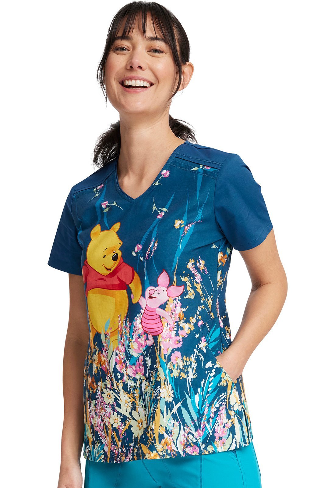 Winnie The Pooh Tooniforms Licensed Disney V - Neck Scrub Top TF639 PHWK - Scrubs Select