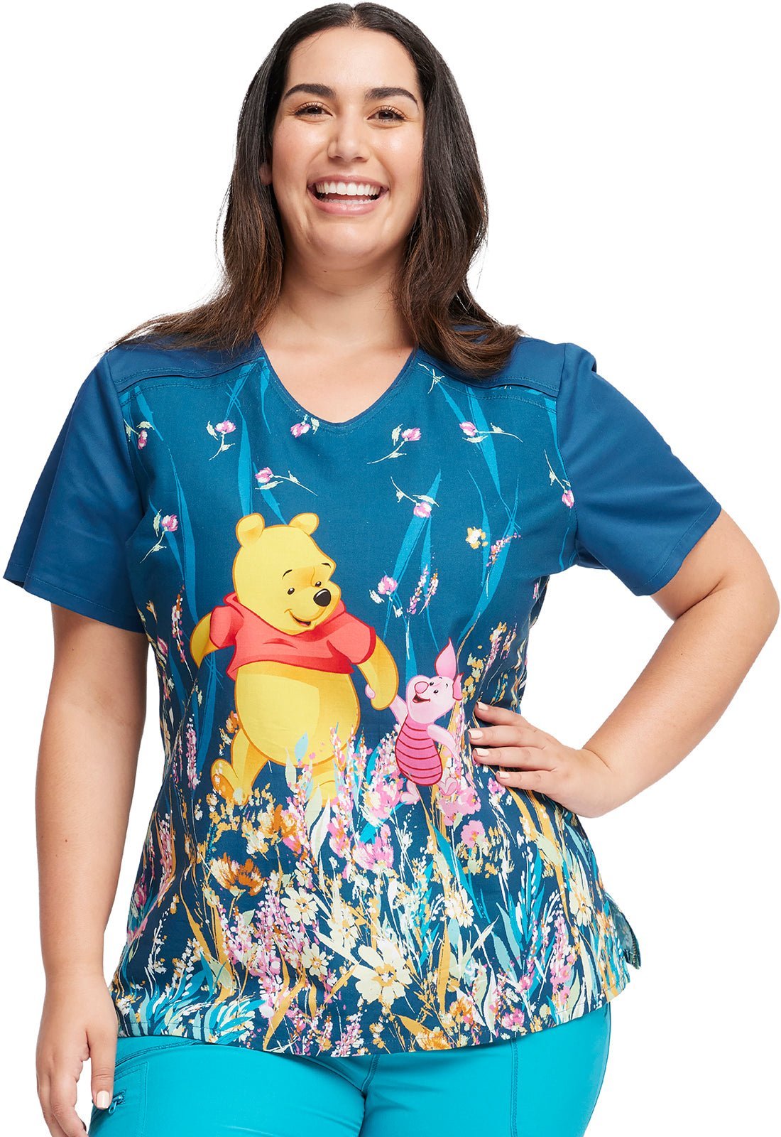 Winnie The Pooh Tooniforms Licensed Disney V - Neck Scrub Top TF639 PHWK - Scrubs Select