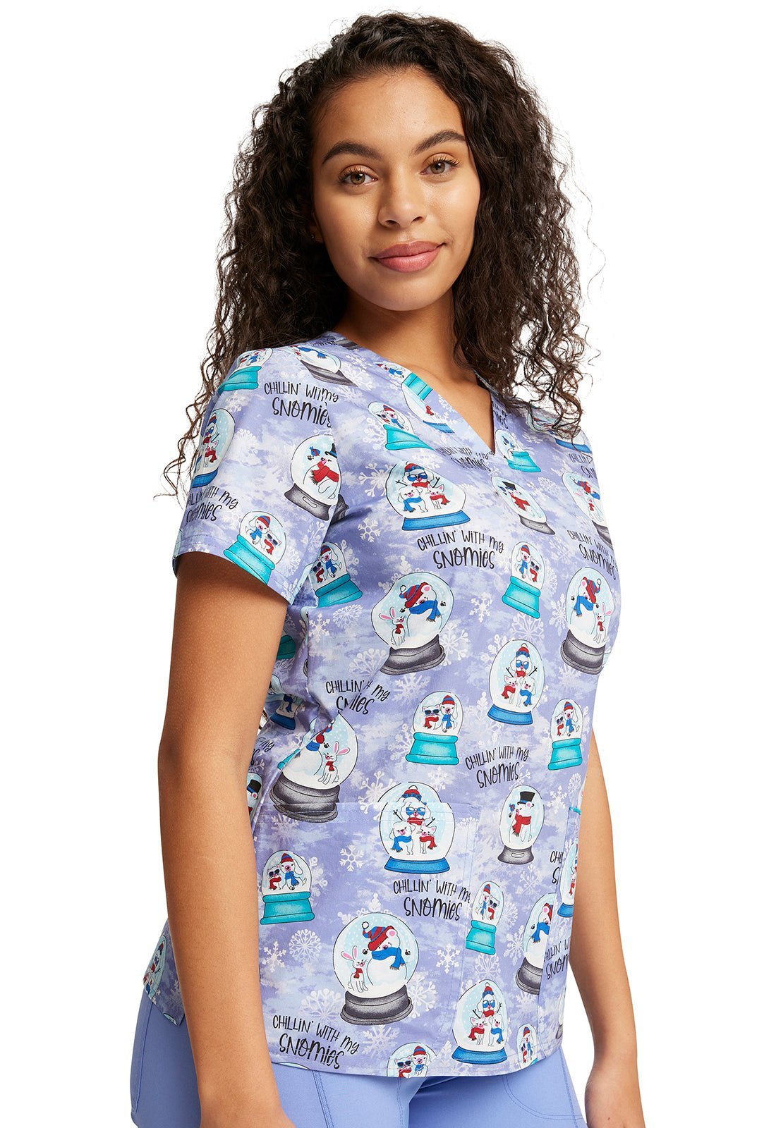 Winter Animal Cherokee Print V Neck Scrub Top CK651 CLSM - Scrubs Select