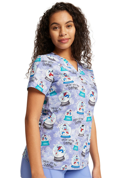 Winter Animal Cherokee Print V Neck Scrub Top CK651 CLSM - Scrubs Select