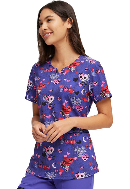 Witches Heartsoul Print Halloween V Neck Scrub Top HS821 CRWT - Scrubs Select